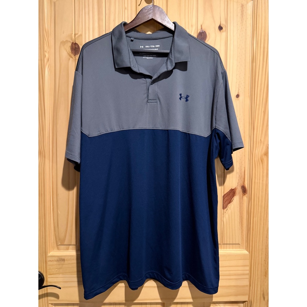 Under Armour Performance Polo Mens XXL Gray Navy Blue Colorblock Golf Shirt